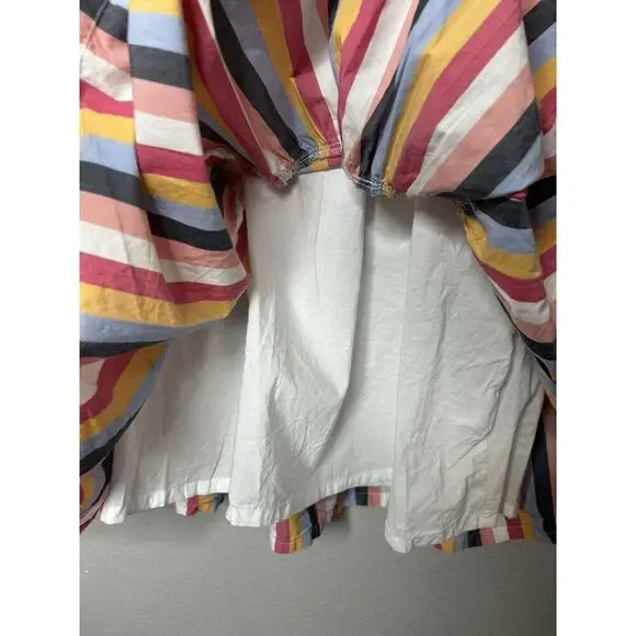 J Crew Tiered Popover Dress Rainbow Striped Cotton Poplin Long Sleeve Petite Med - Picture 4 of 9